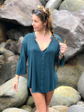 women's lightweight jersey teal blue 3/4 sleeve v-neck kurta tunic #color_teal