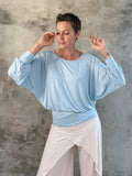 caraucci women's plant-based lightweight rayon jersey dolman sleeve sky blue loose fit top #color_canal-blue