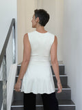 caraucci v neck sleeveless cream tunic with gathered bodice and flowing silhouette #color_cream