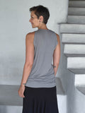caraucci women's plant-based lightweight rayon jersey light gray sleeveless tunic with drape front #color_stone