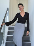 caraucci women's rayon jersey black long sleeve wrap ballet shrug #color_black