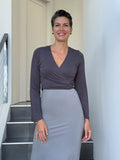 caraucci women's rayon jersey steel gray long sleeve wrap ballet shrug #color_steel