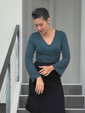 caraucci women's rayon jersey teal blue long sleeve ballet wrap shrug #color_teal