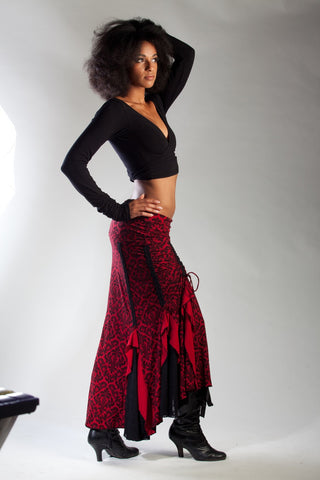 Flamenco Skirt - Red/Black Victorian (NO LACE)