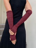 women's plant based rayon jersey stretchy opera length maroon textured fingerless gloves #color_wine