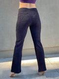 caraucci women's black textured bamboo boot cut pants #color_black