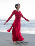 women's plant-based rayon jersey stretchy long sleeve wrap style red maxi dress #color_red