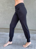 women's bamboo spandex black jogger pants with two front pockets #color_black