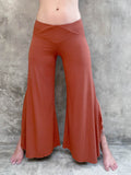 women's natural rayon jersey stretchy burnt orange slit flow pants with elastic waistband #color_copper