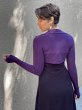 women's plant based rayon jersey stretchy purple sleeve shrug with thumbholes #color_plum