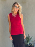 women's plant based rayon jersey sleeveless top with criss cross front detail #color_red