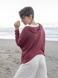 women's natural lightweight rayon jersey cowl neck loose fit top with thumbholes #color_wine