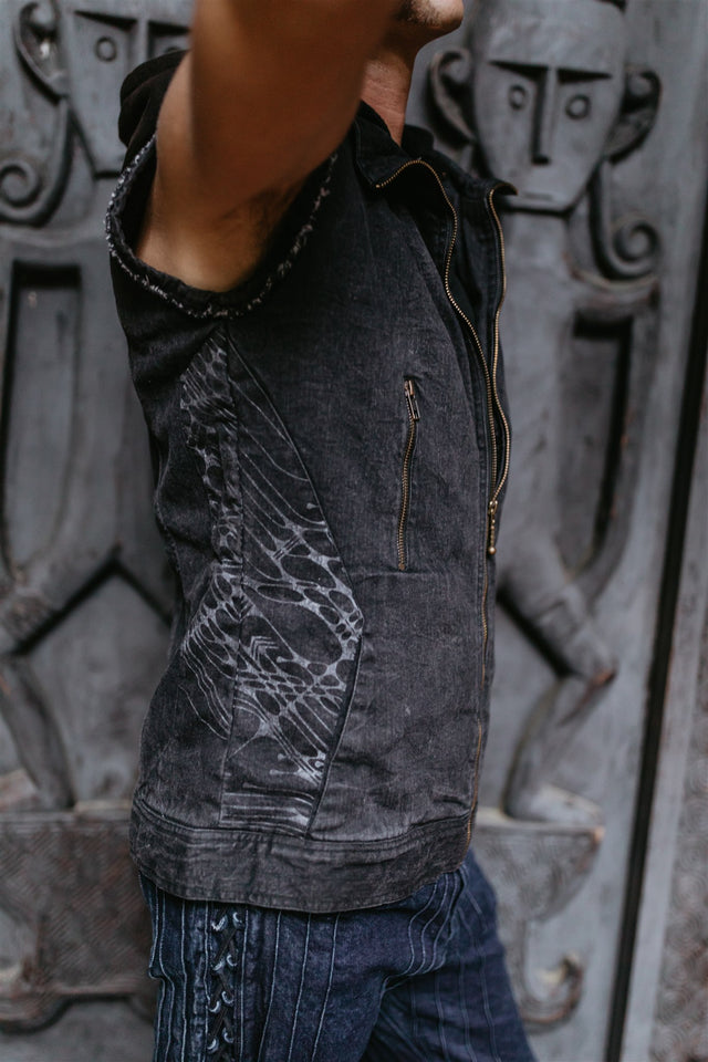 Mens Punk Denim Vest Embroidery Waistcoat, Slim Fit Jeans Sleeveless Jacket  | Fruugo NO