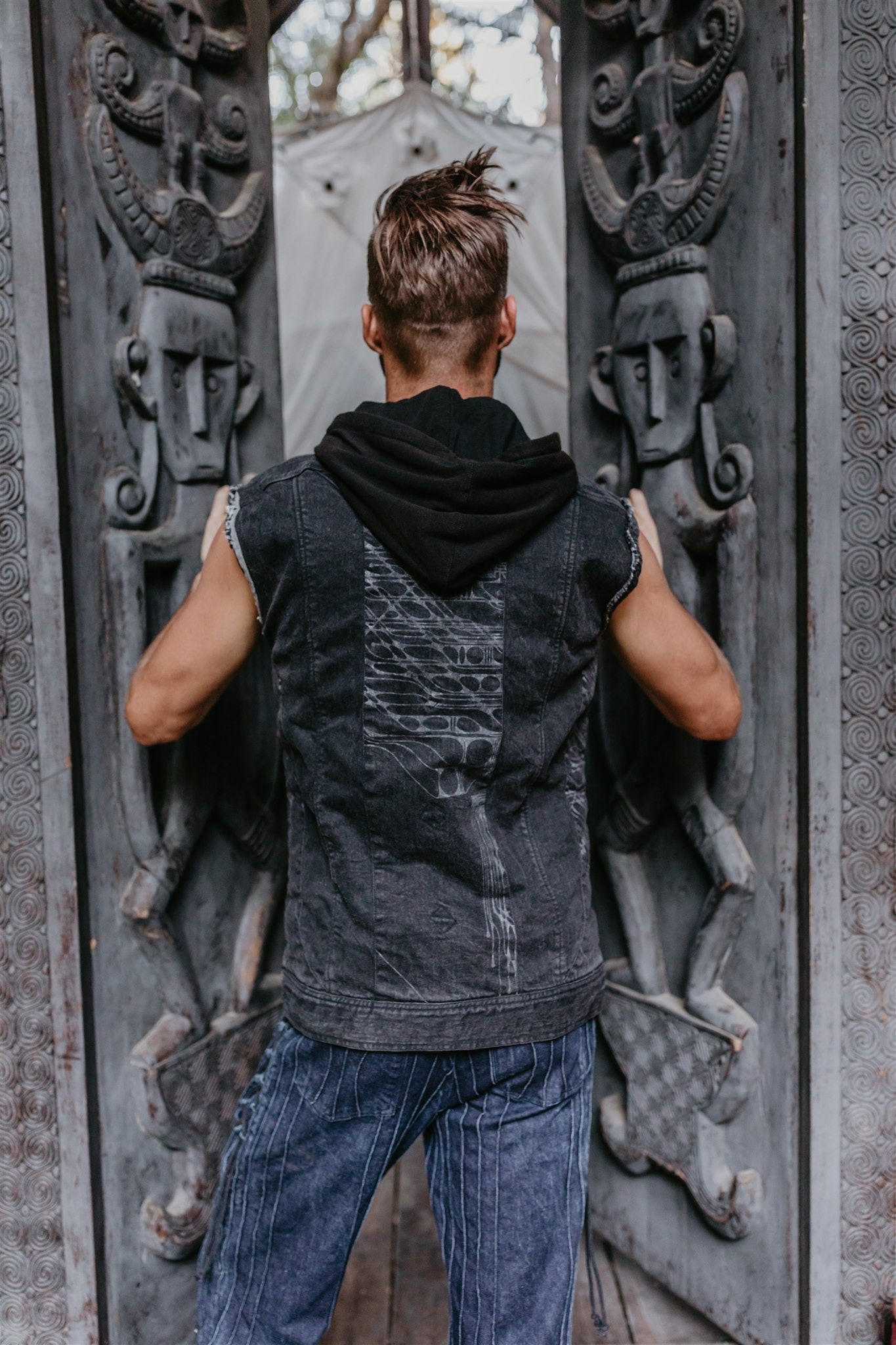 Denim Vest Black Hoodie | Beloved shirts, Mens outfits, Denim hoodie